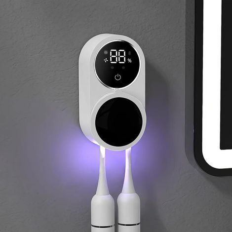 Porte-brosse à dents électrique pour montage mural, avec séchage, porte-gobelet de désinfection, sans perçage, avec 2 fentes pour brosse à dents,blanc (1/5)