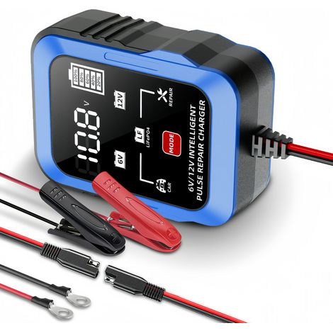 6V 12V BleuCâble adaptateur A/SE pour chargeur 6V/12V pour motos, tondeuses à gazon et batteries de voiture compatible avec les batteries lithium-fer-plomb pour la charge des motos. (1/4)