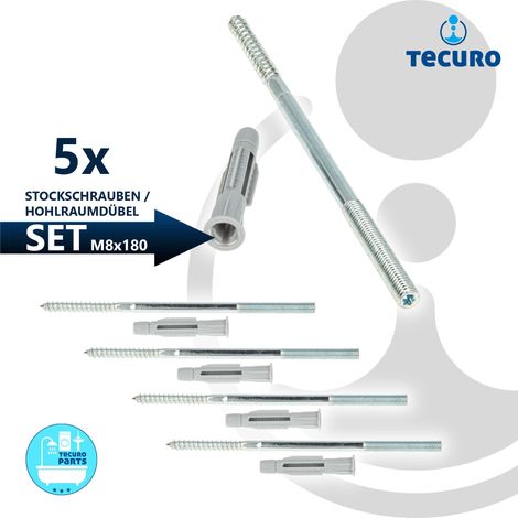 tecuro Stockschraube M 8 x 180 mm, verz. mit Universal Hohlraumdübel - 5 Stück