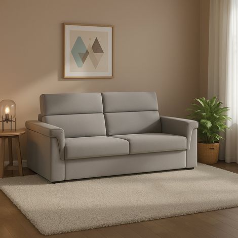 Sofá Cama 2 Plazas Biscossi, Desenfundable, Almacenamiento Hecho en Italia, Apertura Abatible, 205x95 cm Gris (1/5)