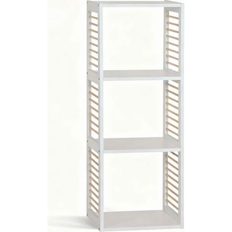 Étagère de rangement - JUANIO - Colonne 3 niveaux - Blanc/effet bois clair - L30,5 x P29 x H89,5 cm - Design scandinave (1/4)