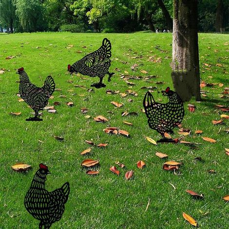 Lot de 5 silhouettes de poules en acrylique, décoratives pour jardin, cour et pelouse. (1/4)