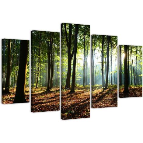 Quadri Quadro 5 pezzi Stampa su tela Foresta Verde Natura - 200x100 (1/5)