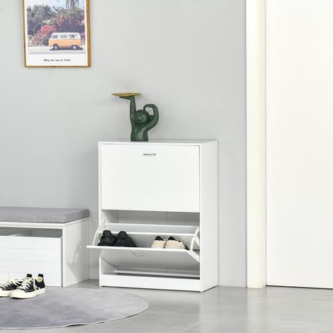 Scarpiera, mobile contenitore per scarpe, dimensioni: 60L x 24W x 80H cm, 2 ante a ribalta, colore bianco