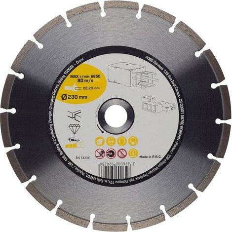 Disque diamant pour meuleuse 230 mm – Coupe précise pour béton armé – Alésage 22,23 mm – Idéal pour chantiers humides