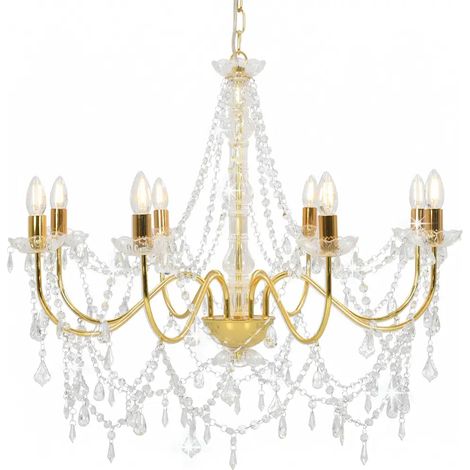 Lustre design élégant avec perles cristal 80 x 75 cm style antique ambiance cosy en métal doré (1/5)