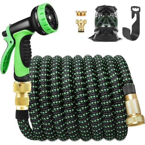 3x 30m 100ft Telescopic Water Hose, 9 Functions Garden Hose with High Pressure Gun, Brass Accessories YMYNY (1/4)