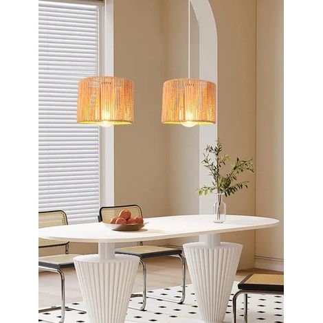 2pcs Suspension Luminaire Industriel,Lustre Vintage en Rotin et Métal Abat-jour Design Géométrie Plafonnier pour Salon (1/5)