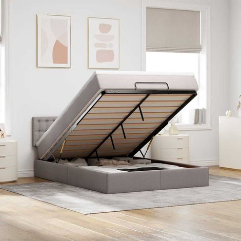 Ottomane Bett mit Matratze & LEDs Taupe 140x200 cm Stoff (1/5)