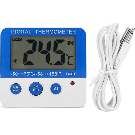 Thermomètre d'alarme numérique, surveillance de la température intérieure et extérieure, écran LCD, affichage de la température min-max, pour ferme, aquarium, réfrigérateur, congélateur (1/5)