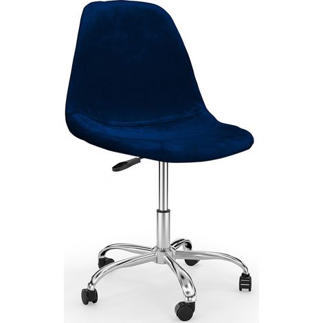 Sedia da Ufficio Girevole con Ruote – Rivestimento in Velluto – Gambe in Acciaio - Denisse Blu scuro (1/5)