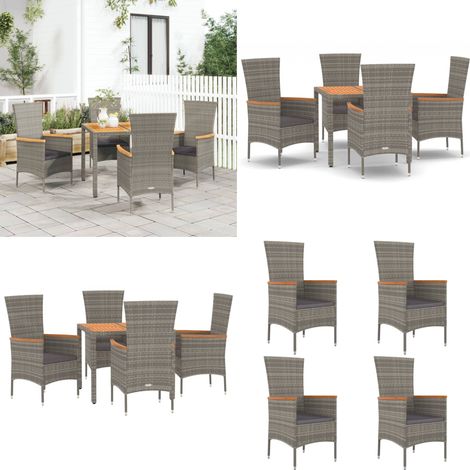 Set da Pranzo da Giardino 5 pz con Cuscini in Polyrattan Grigio - Sedie da giardino - Tavolo da giardino