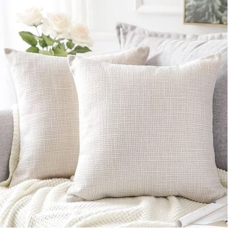 Kissenbezug, 2er-Set aus Leinen, Sofakissenhülle in einfarbig für Zuhause, Wohnzimmer, Schlafzimmer, Innendekoration (Beige, 45x45cm) (1/5)