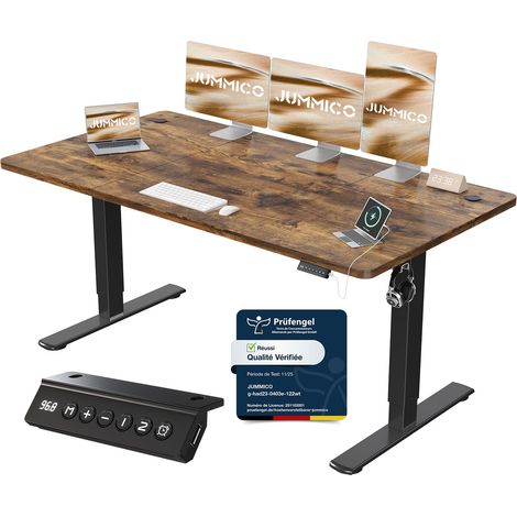 Bureau Assis Debout 160×70 cm, Rappel Posture, 2 Mémoires, Marron (1/5)