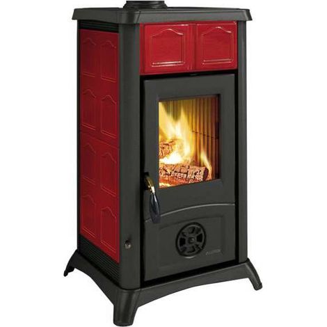 La Nordica Extraflame stufa a legna Gemma rivestimento esterno in maiolica colore bordeaux 6 kw 172 m riscaldabili (1/5)