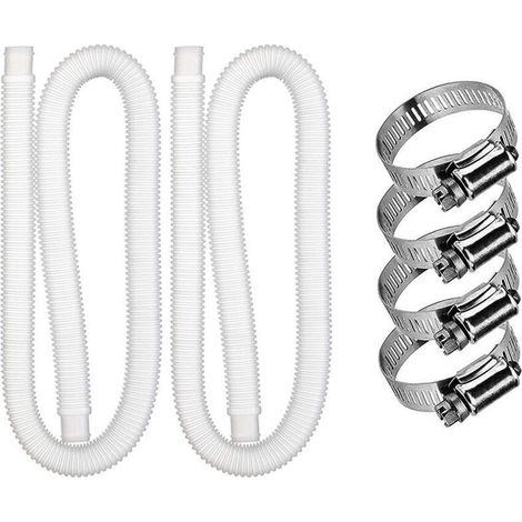 2 pcs Tuyau de raccordement flexible blanc de 3,2 cm de diamètre et 1,5 m de long pour piscine hors sol, avec 4 colliers de serrage métalliques (1/4)