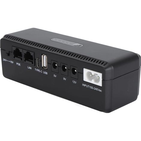 Batterie de Secours Intelligente UPS, 8 800 MAh Batterie de Secours UPS POE 15 V 24 V Port USB 5 V 9 V 12 V Sortie Alimentation sans Interruption Mini UPS 100-240 V, Protection (1/5)