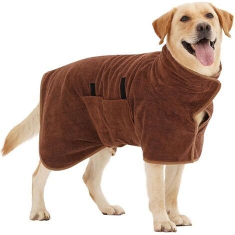 Dog Bathrobe, Microfiber Bathrobe for Medium and Large Dogs, Super Absorbent Dog Towel, Pet Drying Coat (Brown S) (1/5)