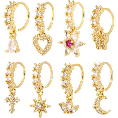 8pcs Gold and Copper Nose Rings with Moon, Heart, and Butterfly Designs for Women - Perfect for Parties, Birthdays, and Proms (1/5)
