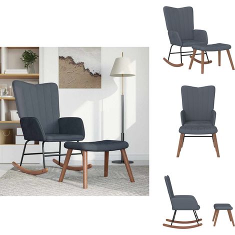 Chaise à bascule avec repose-pied Gris foncé Velours - Chaise À Bascule - Chaise Relaxante - Fauteuil À Bascule - Mobilier Extérieur - Décoration Intérieure (1/5)