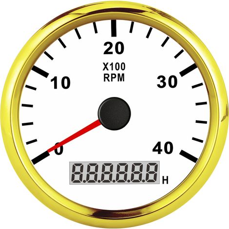 Tachymètre marin analogique 85 mm, affichage numérique LCD, 4000 tr/min, rétroéclairage rouge, étanche IP67, 12 V/24 V, cadran blanc, boîtier doré. (1/5)