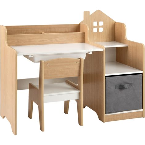 Conjunto de 1 escritorio y silla infantil 94 x 40 x 76,5 cm diseño práctico ergonómico y moderno en MDF blanco natural 200018182