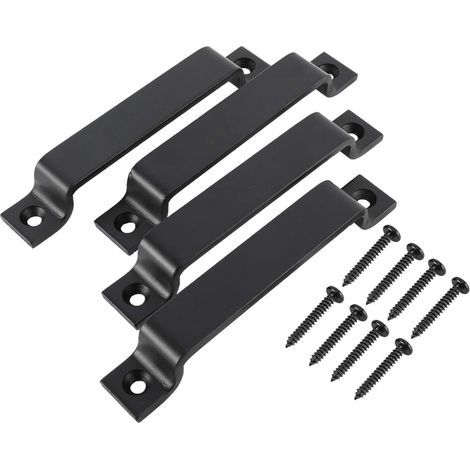 (4 Stück) Schiebetürgriff, Türgriff für Scheunenschrank, Kleiderschrank, Küchenmöbel, Stahl mit Schrauben, Schwarz (16 cm)