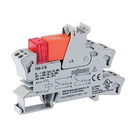 WAGO 788-516 MODULO RELÈ TENSIONE NOMINALE: 230 V/AC CORRENTE DI COMMUTAZIONE (MAX.): 8 A 2 INVERTER (RT) 1 PZ.