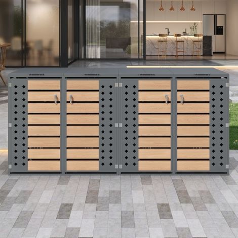 Mülltonnenbox, mit Klappdeckel, trash storage compartments,Abschließbar, Vier Türen,Diamantförmiges Hohltürpaneel