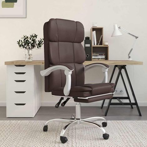 vidaXL Silla de oficina reclinable cuero sintético marrón (1/5)