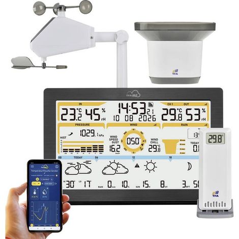 [GEBRAUCHT] B-Ware TFA Dostmann WLAN-Wetterstation TFA.me ID-05 Wettervorhersage 4 Tage schwarz (1/2)