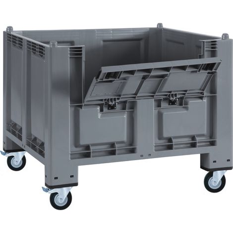 BRB Palettenbox mit Kommissionierklappe, 4 Rollen / 2 Rollen mit Bremse, LxBxH 1200x800x1 mm, grau (1/2)