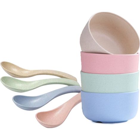 Lot de 4 Bols à Snack,Fibre de Paille de Blé,Résistant aux Chocs,Bords Lisses,Pour Maison Pique-nique Camping (1/5)