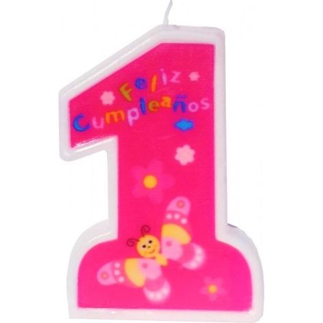 Vela de cumpleaños 1 rosa 11cm