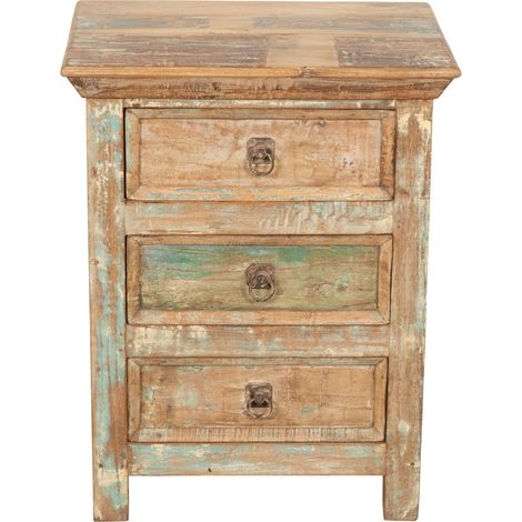 Solid recycled wood bedside table antique finish (1/5)