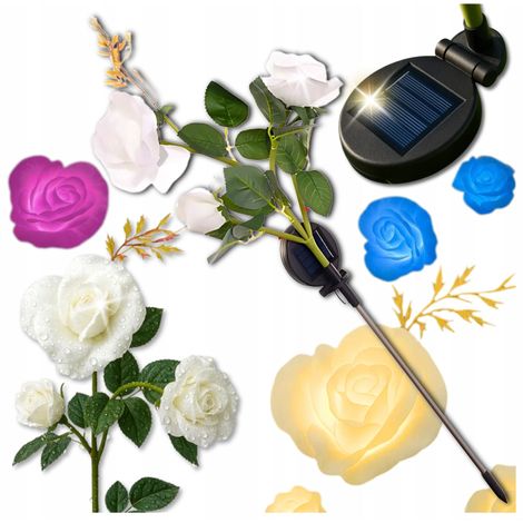 L谩mpara LED solar rosa para jard铆n, blanca, 3 flores luminosas, decoraci贸n IP44
