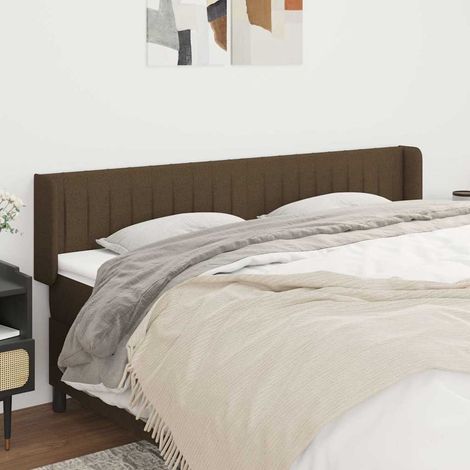 Tête de lit avec oreilles Style Classique Armoire de lit - Marron Foncé 203x16x78/88 cm Tissu BV899419 - BonneVie (1/5)
