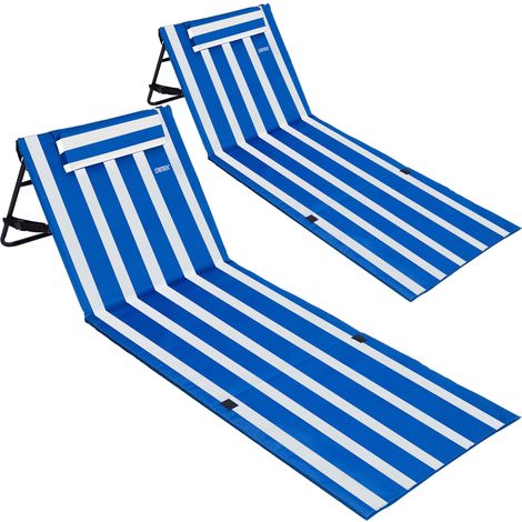 Tapis de Plage rembourré Pliable avec dossier Réglable Poche latérale Coussin Sangle de transport Matelas de plage transportable   2er Set Blau Weiß (de)
