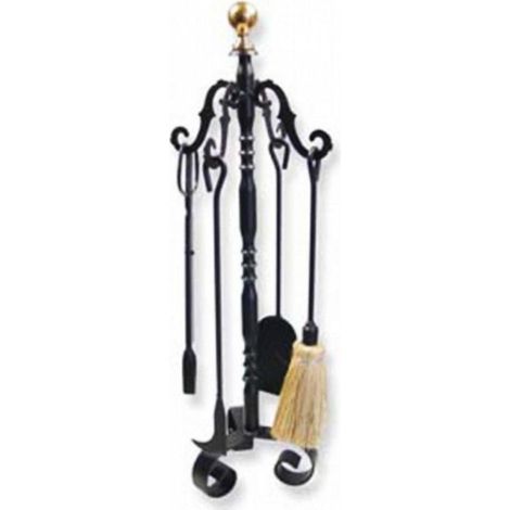FPLUS juego chimenea 4 pzas. 10091 , Juego de 4 piezas de 68 cms. de alto bola dorada
