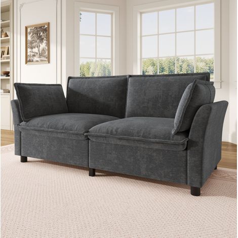 Sofá de 2 plazas (155x81x87 cm), modular, con 2 cojines de reposabrazos, chenilla, gris (1/5)