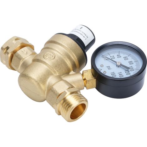 Détendeur de pression d'eau pour camping-car, raccord fileté 3/4 pouce en laiton et acier inoxydable, réducteur de pression avec manomètre (1/5)