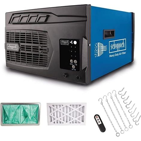 Scheppach Purificateur d'air HDA-14 - 740 m³/h de capacité - 3 Niveaux de Filtration jusqu'à 1 μm - Contrôle à distance & Suspension murale - Pour atelier jusqu'à 400m² - Filtre de rechange inclus (1/5)