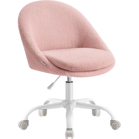 Songmics – Chaise de bureau pivotante en peluche – Siège réglable en hauteur 47-57 cm – Rembourrage mousse 12 cm – Pour bureau et chambre, rose bonbon (1/5)