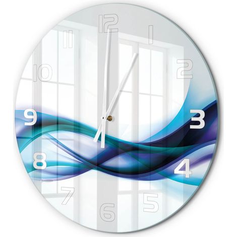 Horloge Murale Ronde Décoration Maison Classique Verre Trempé Silencieuse Abstraction de vague fi 60 cm (1/5)