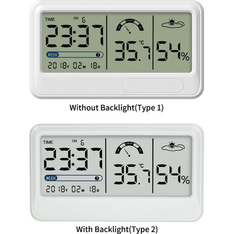 Thermomètre hygromètre digital LCD Horloge Calendrier avec support et alarme pour jardin, serre, cave - [Humidimètre numérique] + [Thermo-hygromètre LCD] + [Kit complet] (1/4)