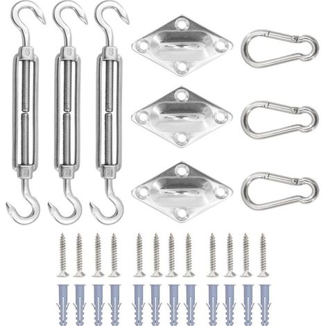 33 pièces accessoires de voile d\\'ombrage en acier inoxydable, kit d\\'auvent extérieur pour terrasse de jardin, vis à crochet à ressort,5mm (1/5)