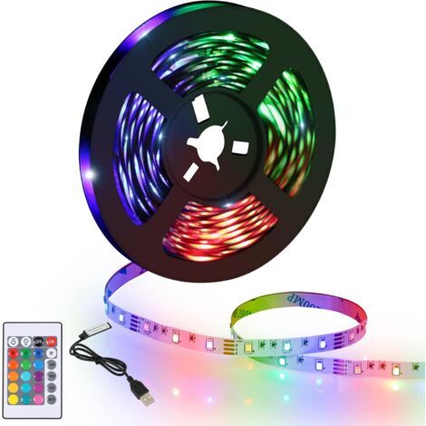 Bande LED 5 m, éclairage LED RGB flexible, multicolore avec télécommande pour chambre, cuisine, TV, fêtes