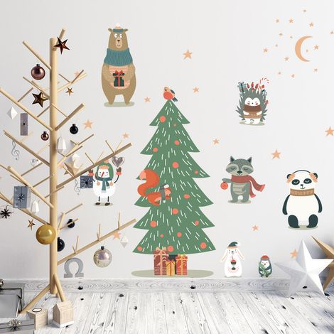 Stickers Noël animaux enchantés - Autocollants stickers adhésifs noël - décoration fêtes - 60x40cm (1/5)