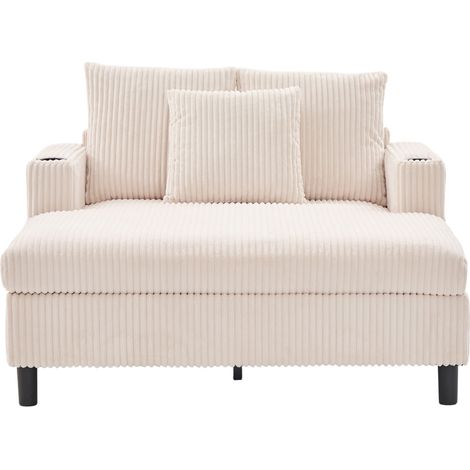 Fauteuil relax XXL en velours côtelé avec LED, ports USB et porte-gobelet - 142x128x85 cm (1/5)