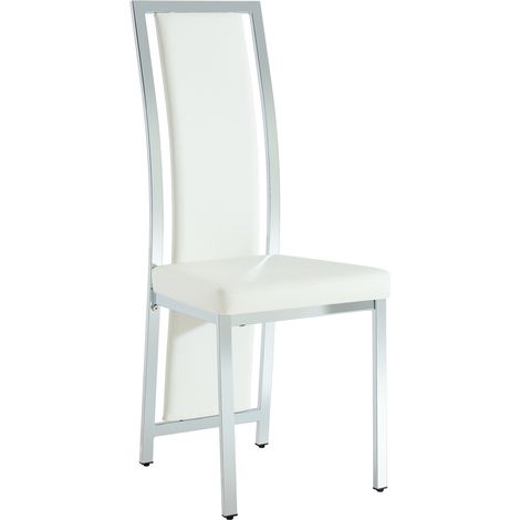 CAIziLot 4 chaises salle à manger cadre métal argent simili cuir blanc 109cm (1/5)